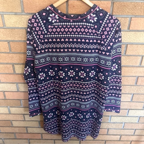 Cuddl Duds Brushed Sweater Knit Long Sleeve Sleepshirt Blue Fair Isle Size L - Picture 5 of 7
